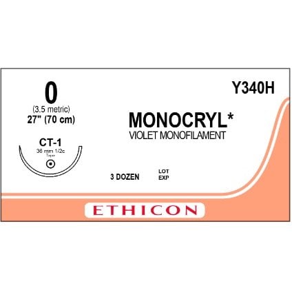Monocryl suture 0 with 1/2 circle needle (70 cm)