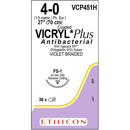 Vicryl Plus coated suture 4/0 dyed with 3/8 circle needle (70 cm)