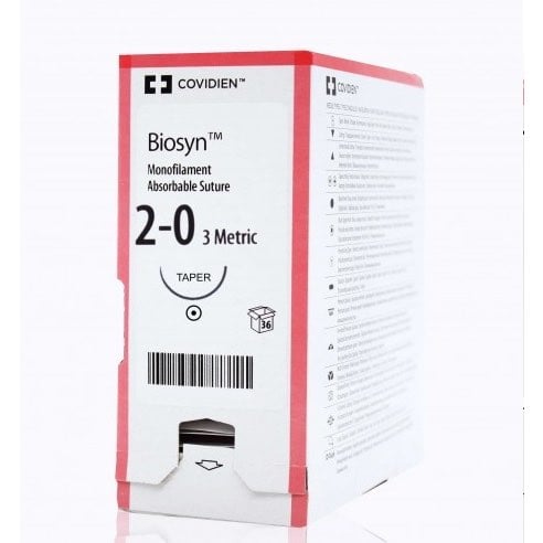 Biosyn suture 2/0 with 1/2 circle needle (30 in)