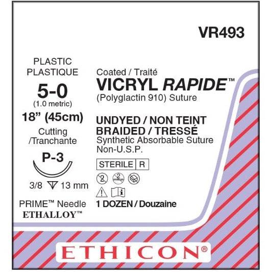 Vicryl Rapide coated suture 5/0 undyed with 3/8 circle needle (45 cm)