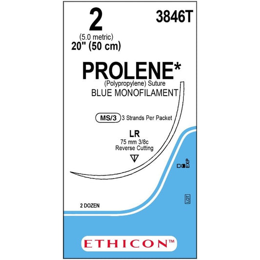 Prolene suture 2 with 3/8 circle needle (50 cm)