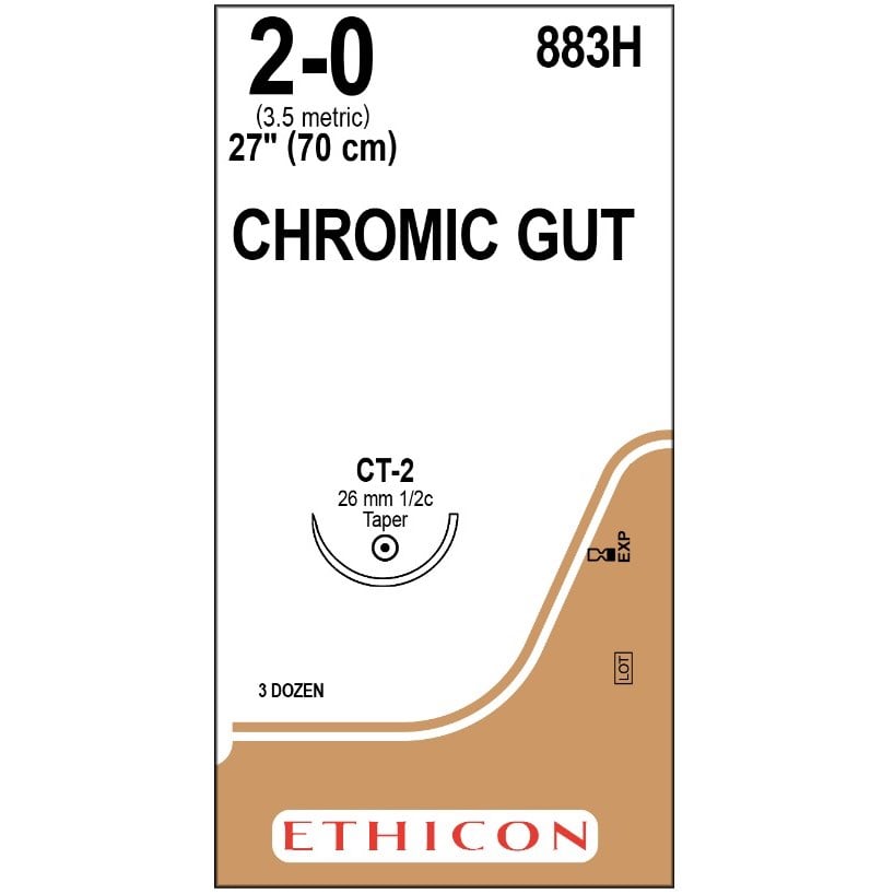 Chromic Gut suture 2/0 with 1/2 circle needle (27 in)