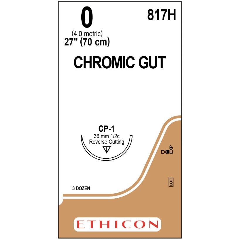 Chromic Gut suture 0 with 1/2 circle needle (27 in)