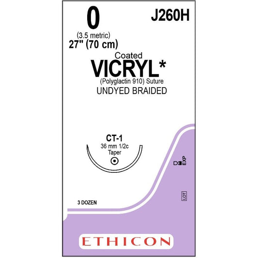 Vicryl coated suture 0 undyed with 1/2 circle needle (70 cm)