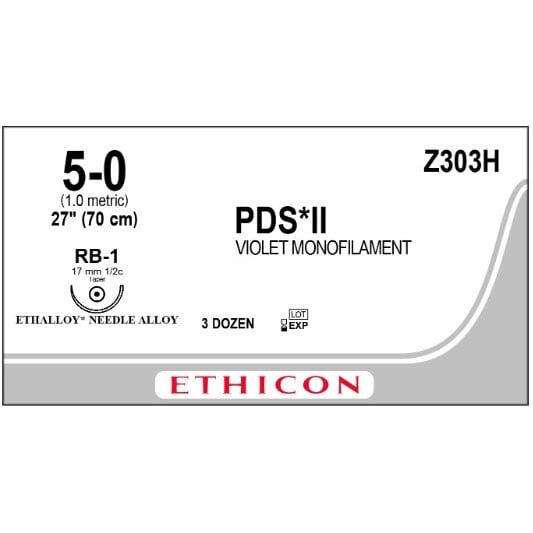 PDS II suture 5/0 with 1/2 circle needle (70 cm)