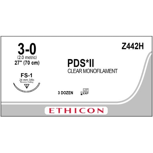 PDS II suture 3/0 undyed with 3/8 circle needle (70 cm)