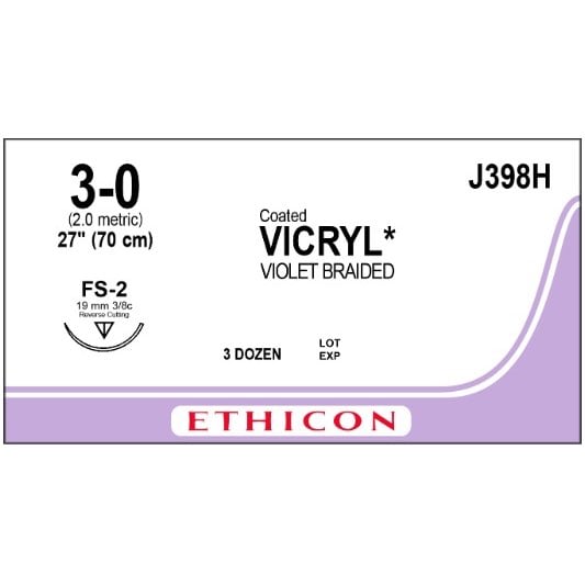 Vicryl coated suture 3/0 with 3/8 circle needle (70 cm)
