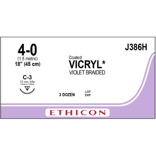 Vicryl coated suture 4/0 with 3/8 circle needle (45 cm)