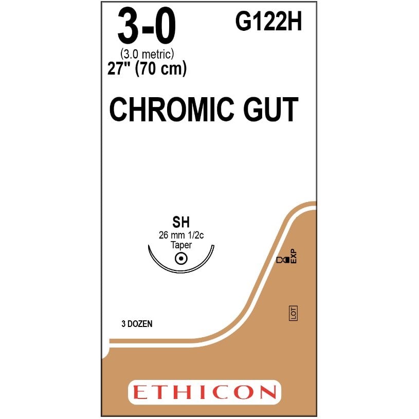 Chromic Gut suture 3/0 with 1/2 circle needle (27 in)