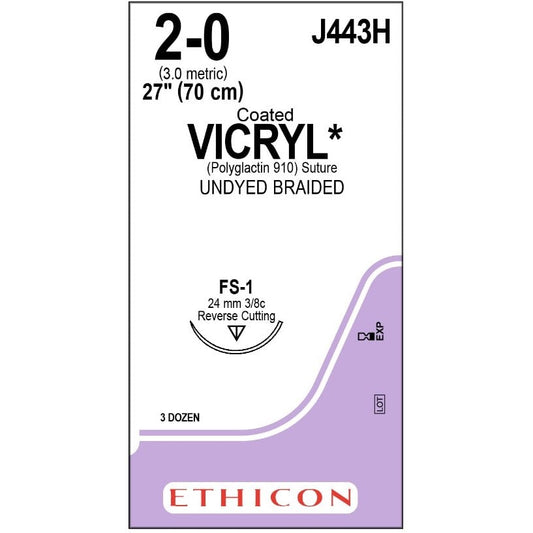 Vicryl coated suture 2/0 undyed with 3/8 circle needle (70 cm)