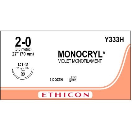 Monocryl suture 2/0 with 1/2 circle needle (70 cm)