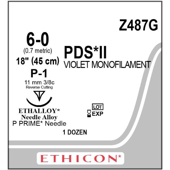 PDS II suture 6/0 with 3/8 circle needle (45 cm)