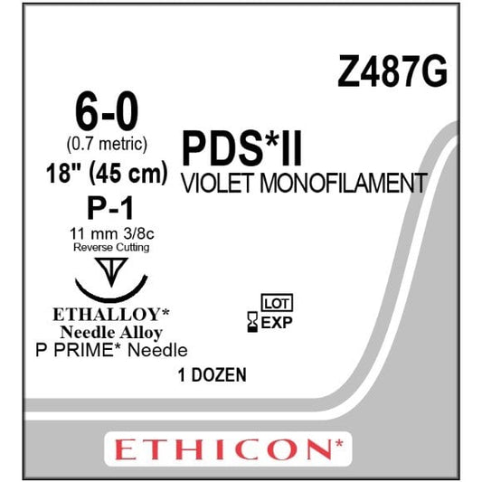 PDS II suture 6/0 with 3/8 circle needle (45 cm)