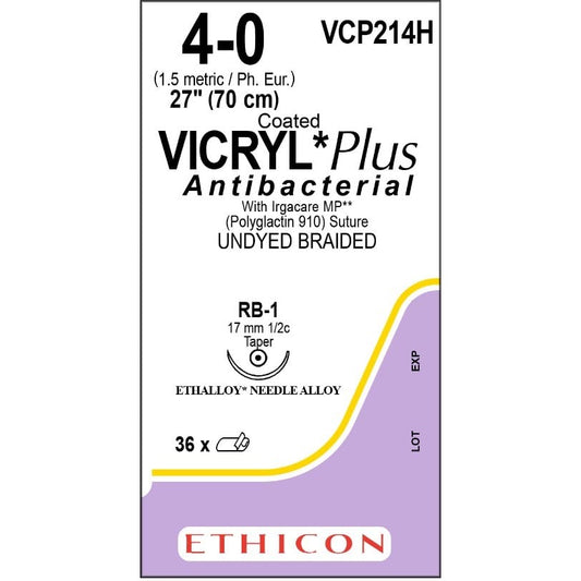 Vicryl Plus coated suture 4/0 undyed with 1/2 circle needle (70 cm)
