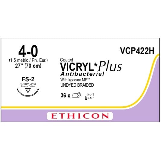 Vicryl Plus coated suture 4/0 undyed with 3/8 circle needle (70 cm)
