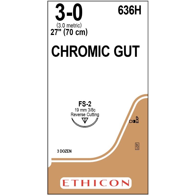 Chromic Gut suture 3/0 with 3/8 circle needle (27 in)