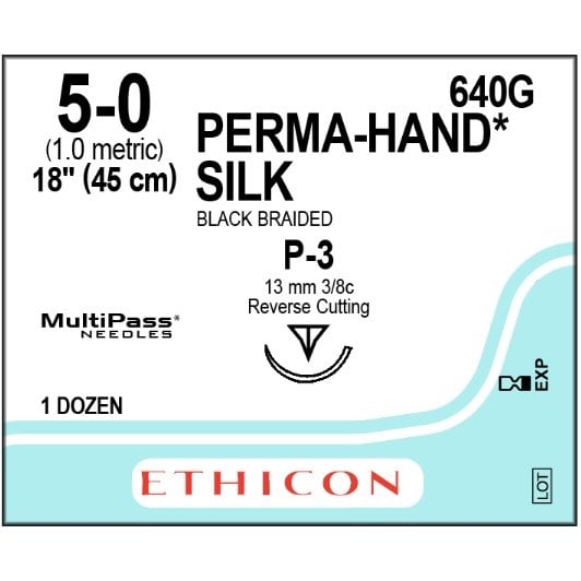 Perma-Hand silk suture 5/0 with 3/8 circle needle (45 cm)