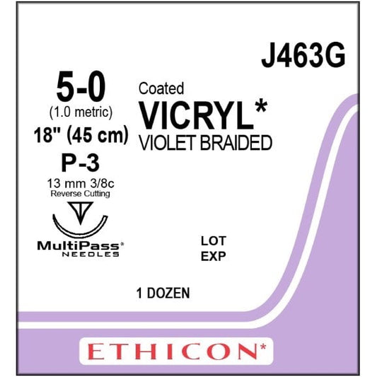 Vicryl coated suture 5/0 with 3/8 circle needle (45 cm)