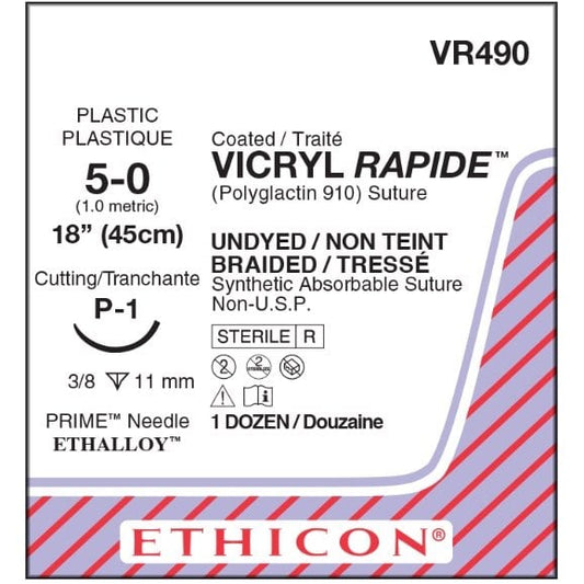 Vicryl Rapide coated suture 5/0 undyed with 3/8 circle needle (45 cm)