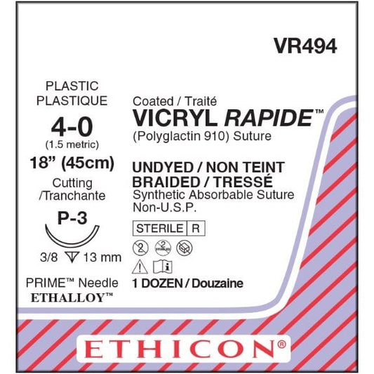 Vicryl Rapide coated suture 4/0 undyed with 3/8 circle needle (45 cm)