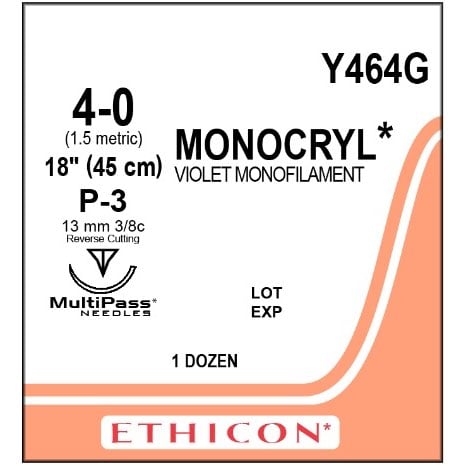 Monocryl suture 4/0 dyed 3/8 circle needle (45 cm)