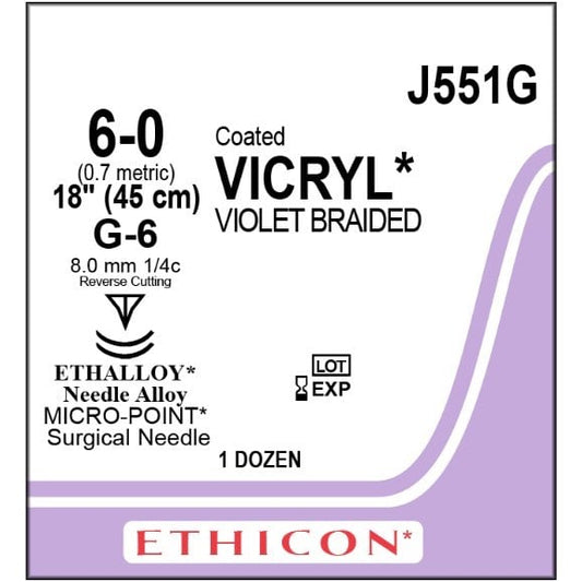 Vicryl coated suture 6/0 with 3/8 circle needle (45 cm)