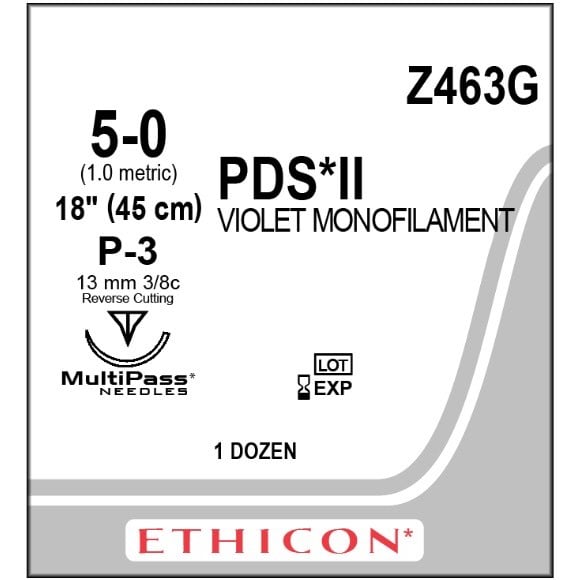 PDS II suture 5/0 with 3/8 circle needle (45 cm)
