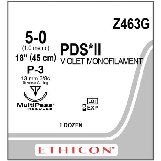 PDS II suture 5/0 with 3/8 circle needle (45 cm)