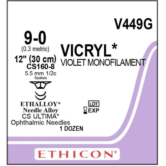 Vicryl coated suture 9/0 with 1/2 circle needle (30 cm)