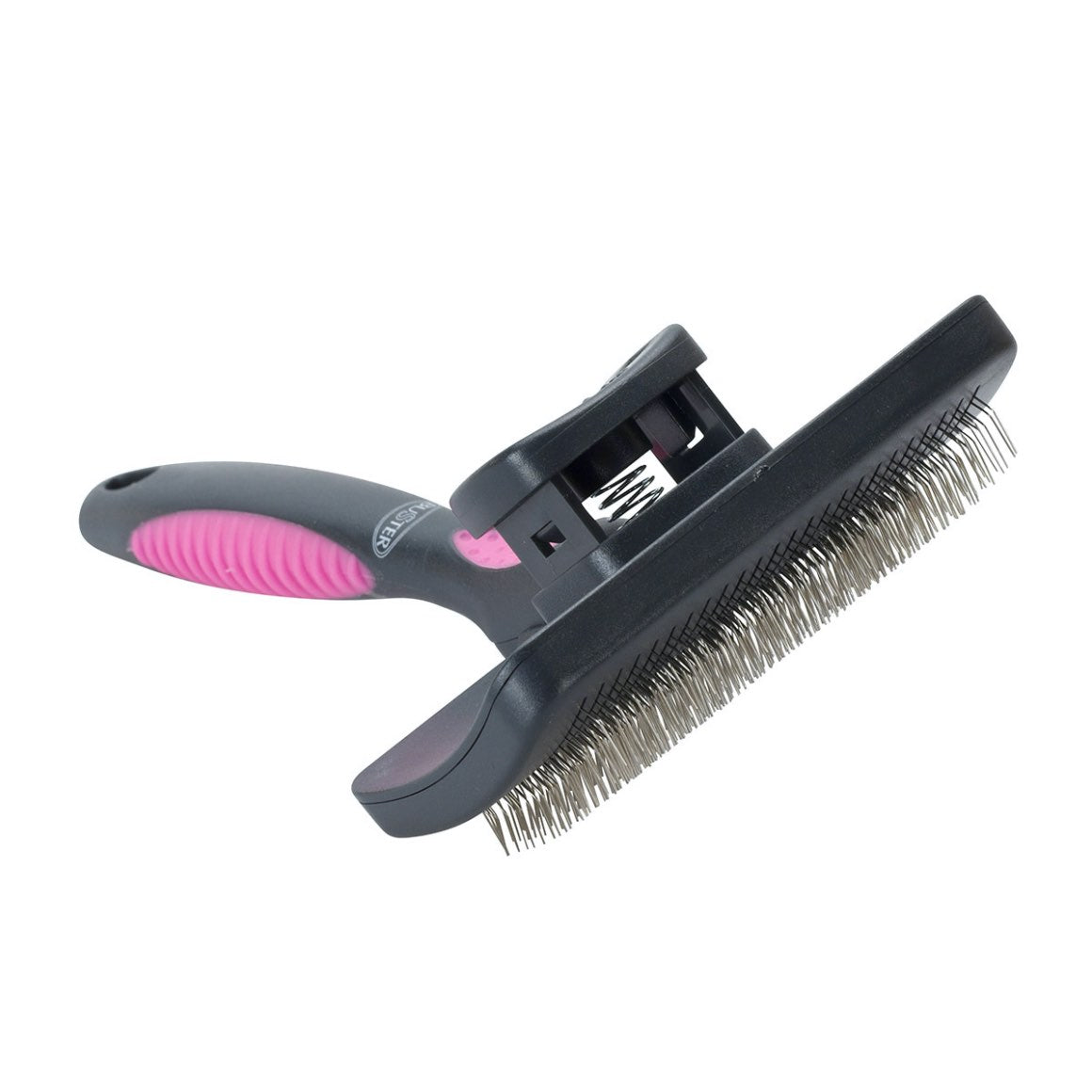 Self-cleaning slicker brush hard pins
