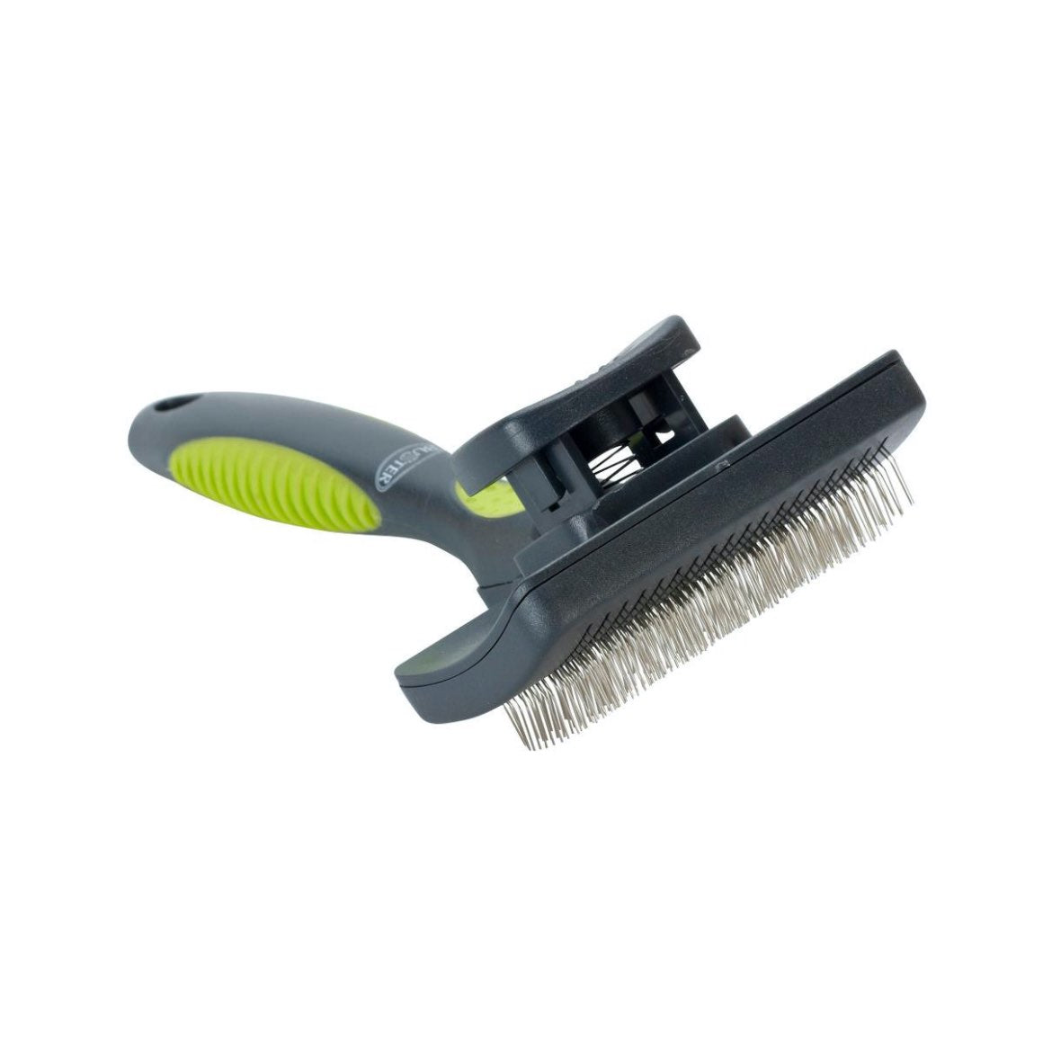 Self-cleaning slicker brush soft pins