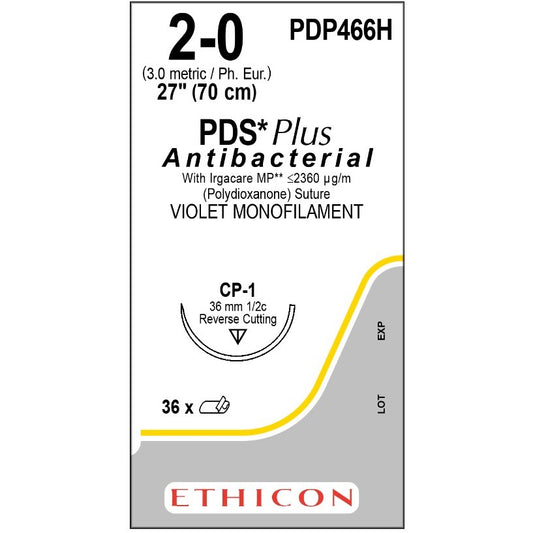 PDS Plus suture dyed 2/0 with 1/2 circle needle (70 cm)
