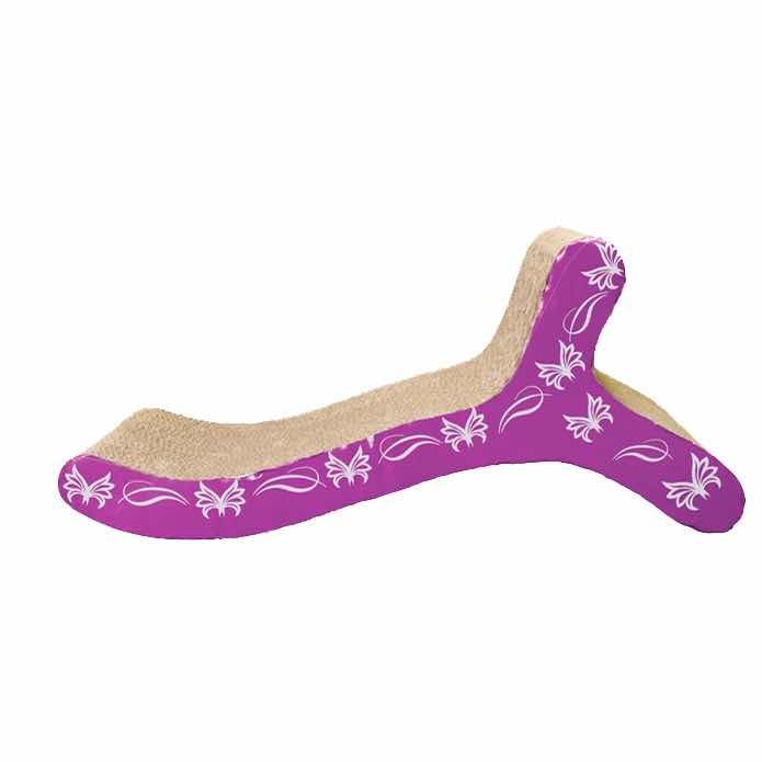 Patterned chaise-shaped cat scratcher with catnip