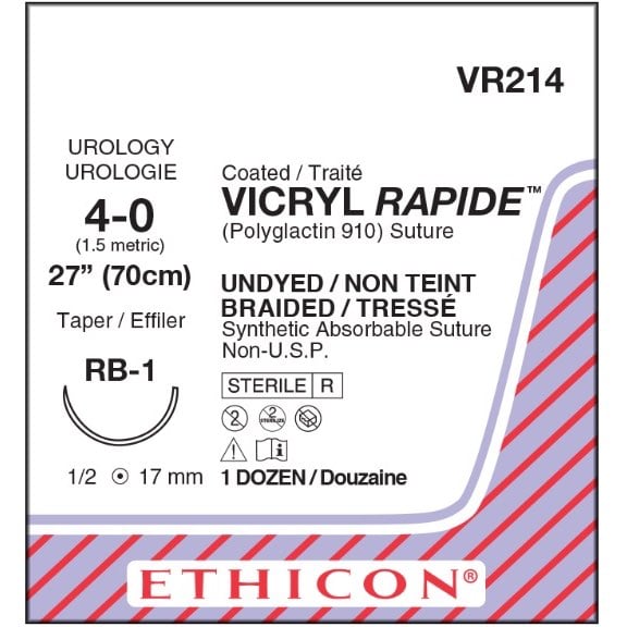 Vicryl Rapide coated suture 4/0 undyed with 1/2 circle needle (70 cm)