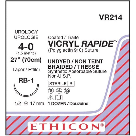 Vicryl Rapide coated suture 4/0 undyed with 1/2 circle needle (70 cm)