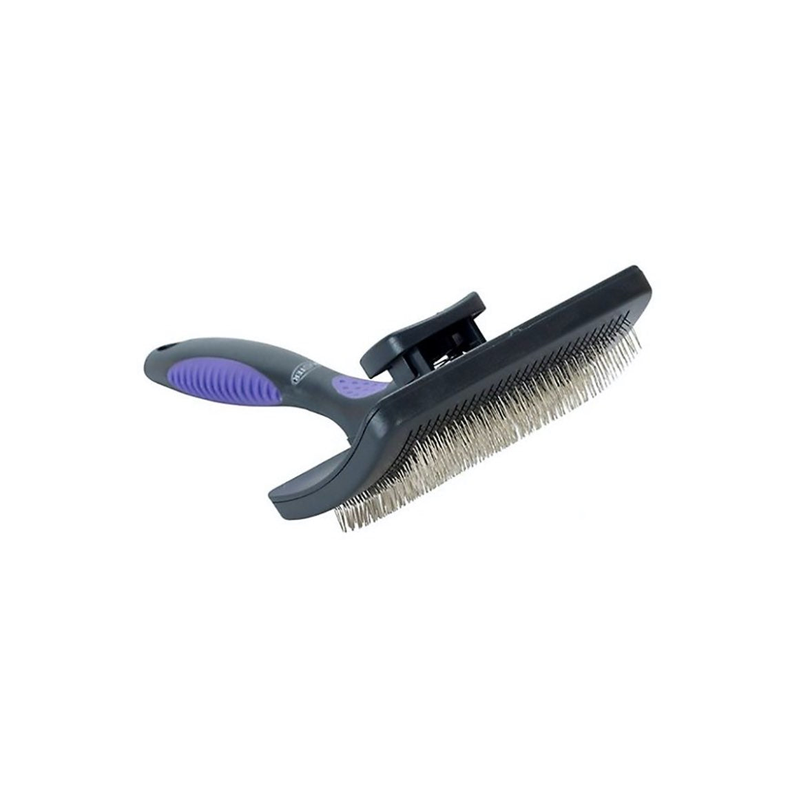 Self-cleaning slicker brush soft pins
