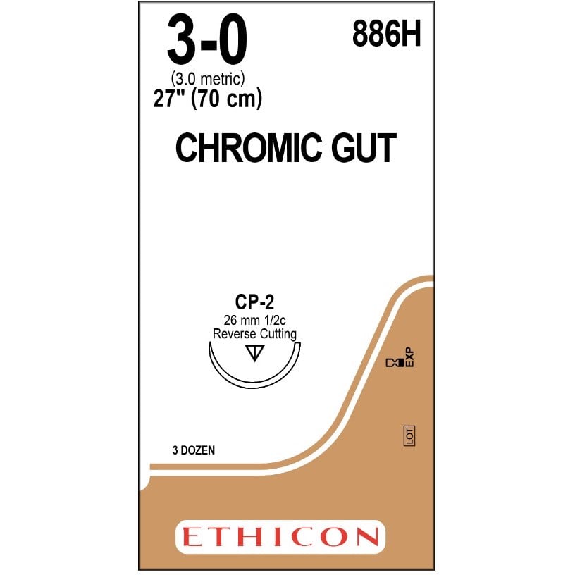 Chromic Gut suture 3/0 with 1/2 circle needle (27 in)