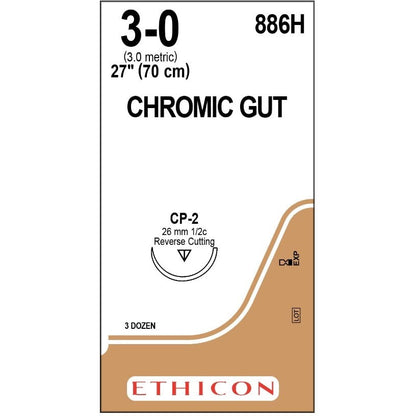 Chromic Gut suture 3/0 with 1/2 circle needle (27 in)