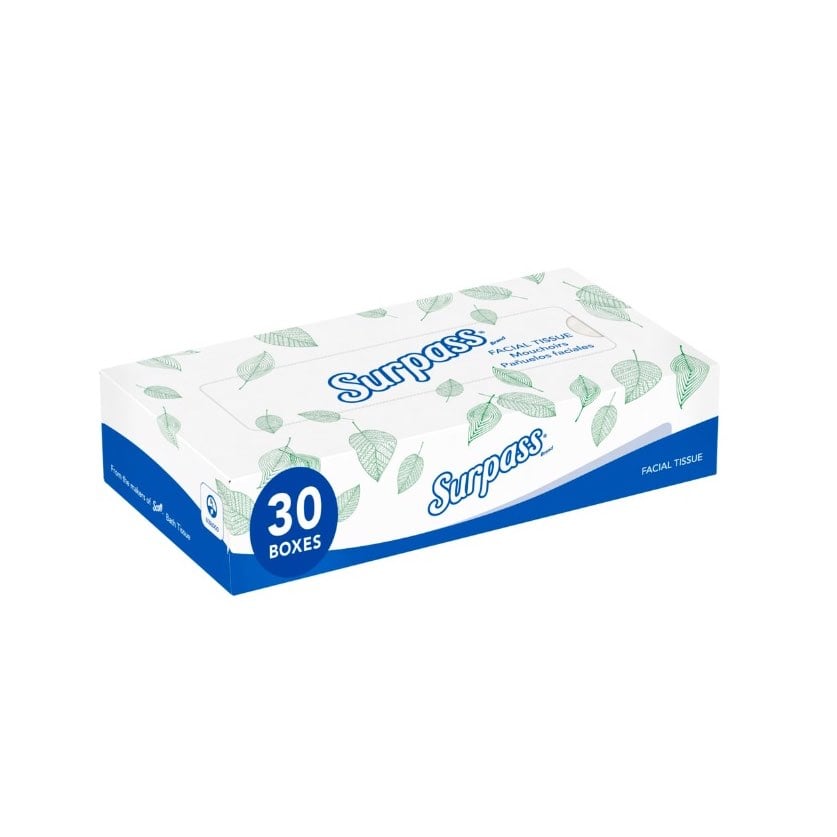 Facial tissue Surpass in a flat box 2-ply