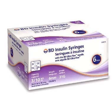 3/10 cc Ultra-Fine Insulin Syringes (with Half Unit Markings)
