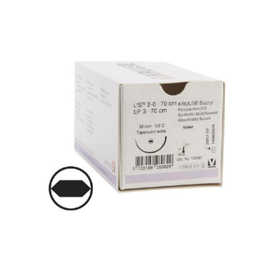 Sacryl Suture 2/0 with 1/2 circle needle (70 cm)