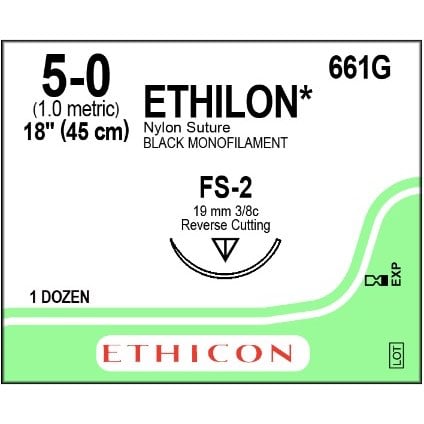 Ethilon suture 5/0 with 3/8 circle needle (18 in)