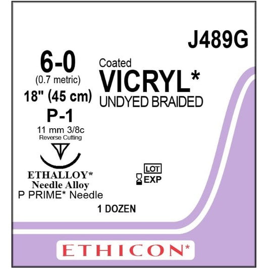 Vicryl coated suture 6/0 undyed with 3/8 circle needle (45 cm)
