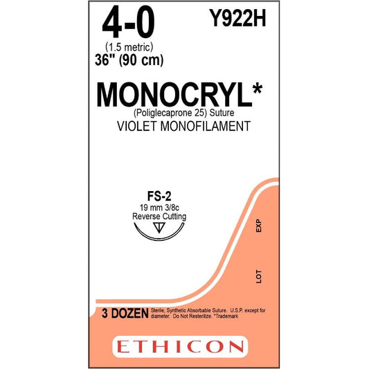 Monocryl suture 4/0 with 3/8 circle needle (90 cm)