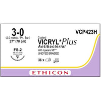 Vicryl Plus coated suture 3/0 undyed 3/8 circle needle (70 cm)