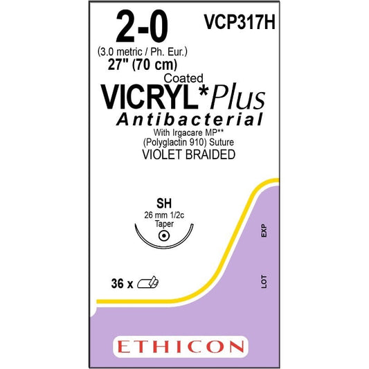 Vicryl Plus dyed coated suture 2/0 with 1/2 circle needle (70 cm)