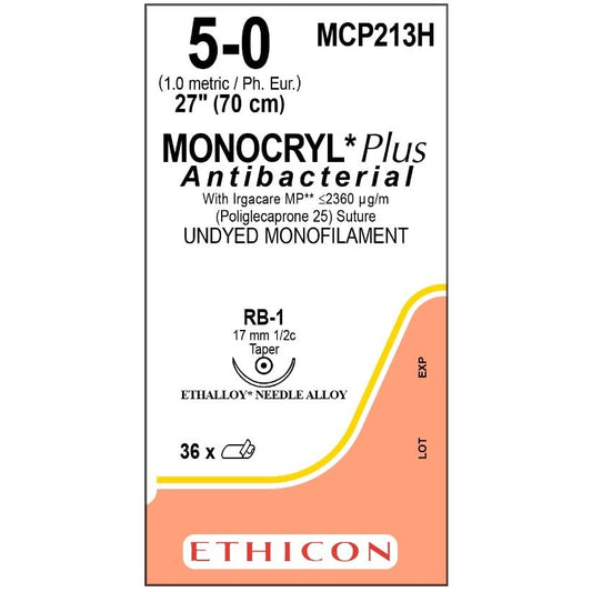 Monocryl Plus suture 5/0 with 1/2 circle needle (70 cm)