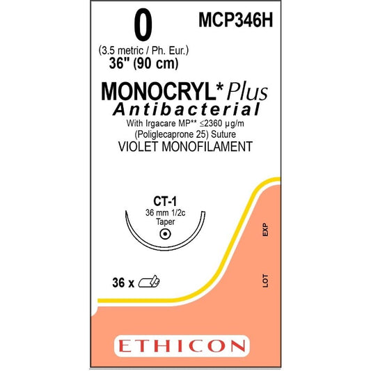 Monocryl Plus suture 0 with 1/2 circle needle (90 cm)