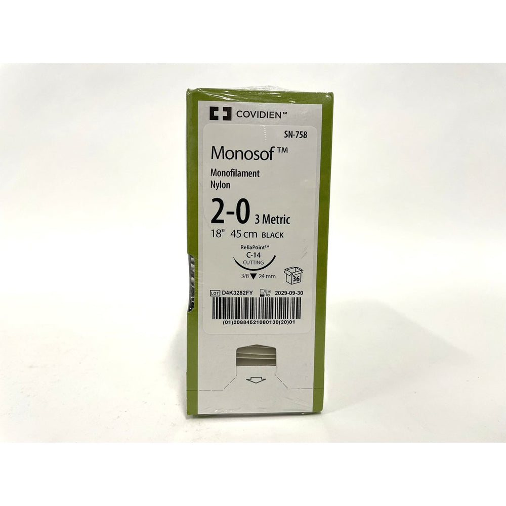 Monosof suture 2/0 with 3/8 circle needle (18 in)