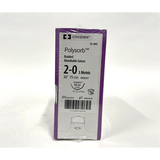 Polysorb suture 2/0 with 1/2 circle needle (30 in)